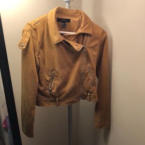 Size small, mustard colored crop topped leather jacket.